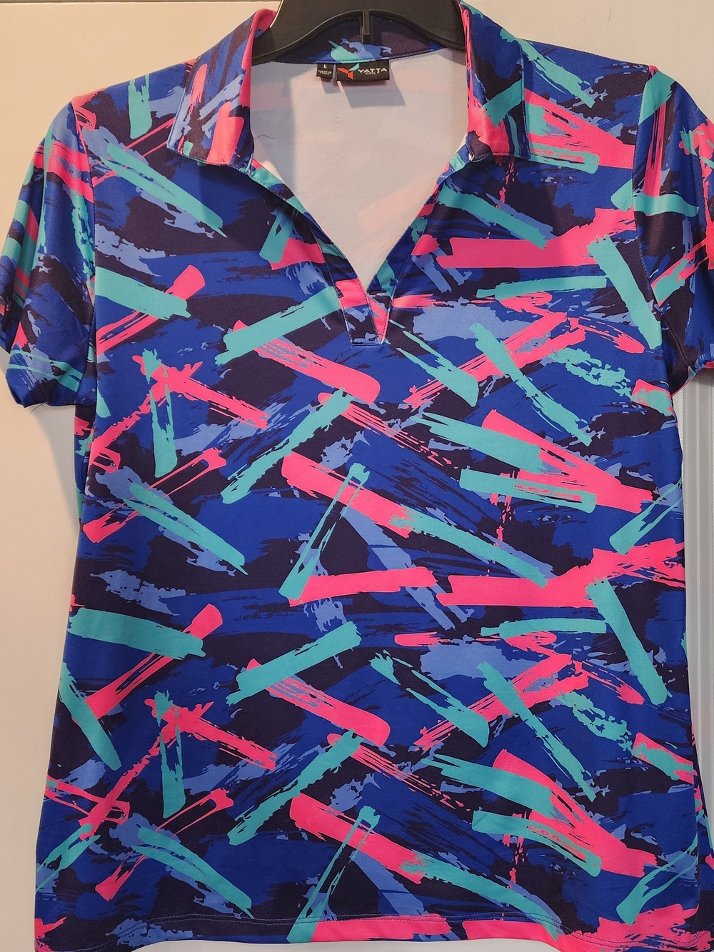 YATTA Women's Blue/Pink Button-Down Polo. ITEM# 0711262GS